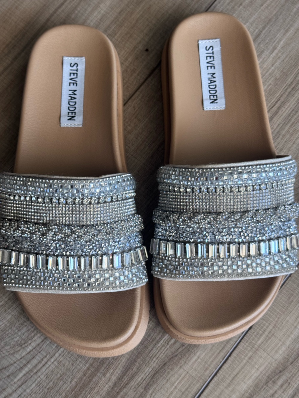 Steve Madden Silver Crystal-Embellished Slide Mules